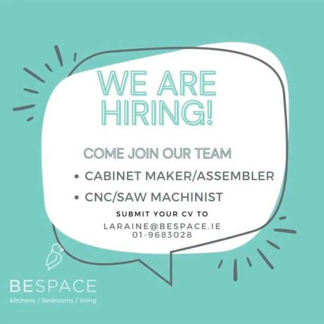Job opportunity! Come join our thriving team if you have relevant skills/experience in the advertised fields. Contact laraine@bespace.ie for more details.