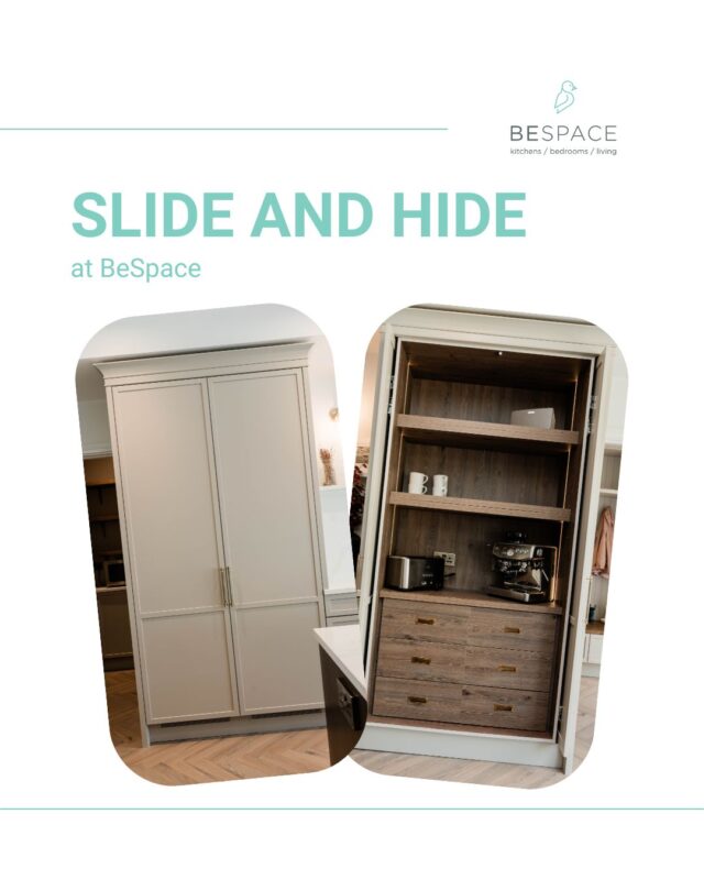 Our slide-and-hide doors give you the best of both worlds! 🤩

With slide-and-hide you get a beautiful clean exterior and a fully functional workspace hidden inside. Perfect for coffee stations, breakfast presses or any appliances you want out of sight but always within reach 🙌

With smooth gliding mechanisms, internal lighting and bespoke shelving, every detail is crafted in-house to suit your space and routine 🏡

Love the idea of a kitchen that works harder for you? Visit our showrooms or book your free consultation to explore your options today!