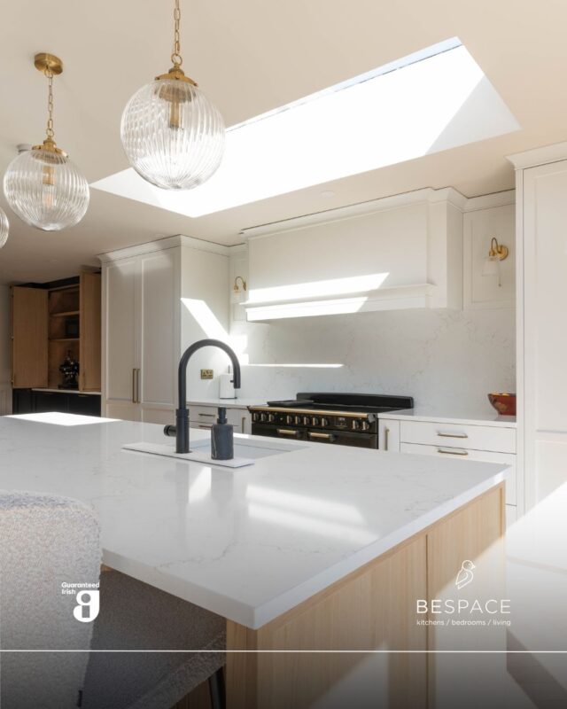 A considered mix of natural and contrasting tones ☁️

This BeSpace kitchen blends crisp white cabinetry with warm oak finishes and gold handles to create a balanced, timeless look. Black details from the oven, tap and windows tie the whole space together with subtle contrast and depth ✔️

Ready to upgrade your kitchen? Call into our showrooms or contact us to get started | Link in bio