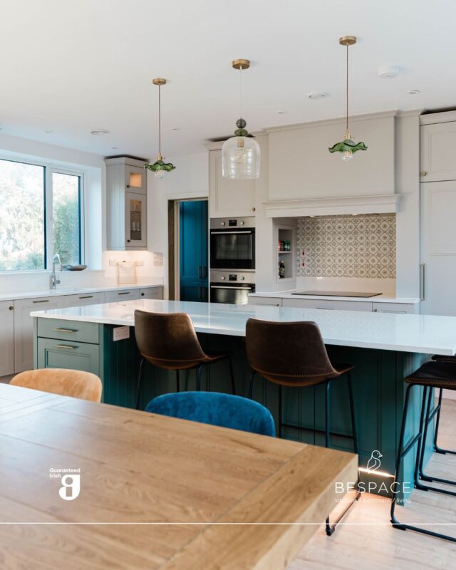 Proof that your utility room can be just as stylish as your kitchen ✨

Pairing the timeless stone grey cabinetry with a bold deep teal island helps the transition into the utility area continuing that rich teal theme to connect them. Also utilising smart vertical stacking of the washer and dryer to make the most of every inch under the sloped ceiling!

Thinking about upgrading your space? Think BeSpace | Link in bio