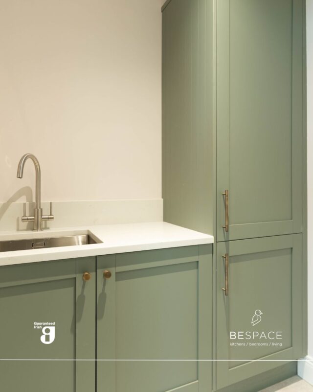 Small space, smart design 💚

This bespoke utility room is designed to do more with less! Featuring a stacked washer and dryer to maximise space, a built-in sink with double drawers below, tall presses for extra storage and a wardrobe-style unit to keep everything neatly tucked away, all finished in a soft green with sleek silver accents

Visit our showrooms or book your consultation to design your dream utility today | Link in bio